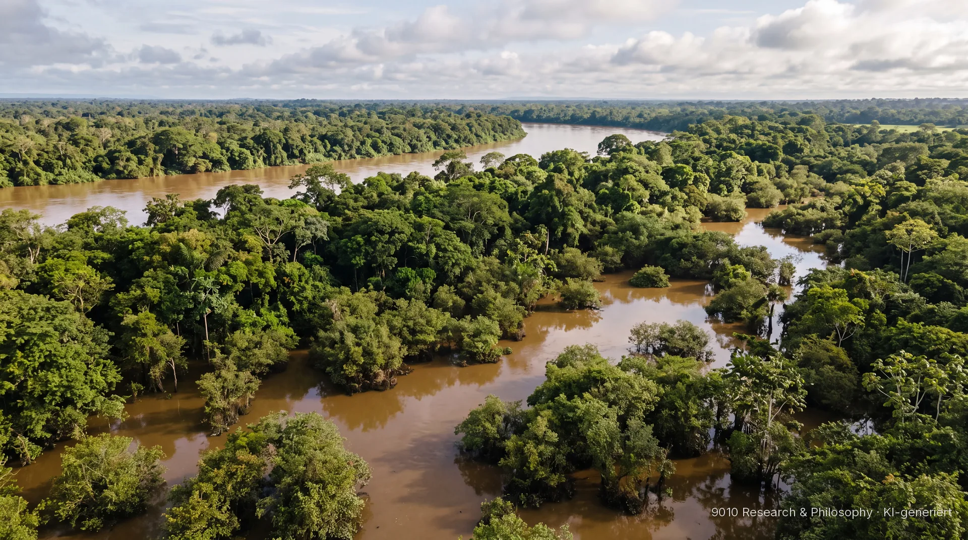 Überfluteter Uferwald am Amazonaszufluss, Camu-Camu-Sträucher stehen im Hochwasser